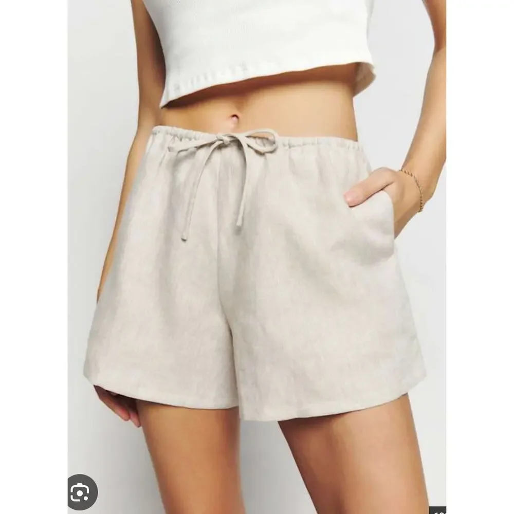 Reformation Shorts Small Zoey Linen Drawstring in Oatmeal Cream Relaxed Comfy